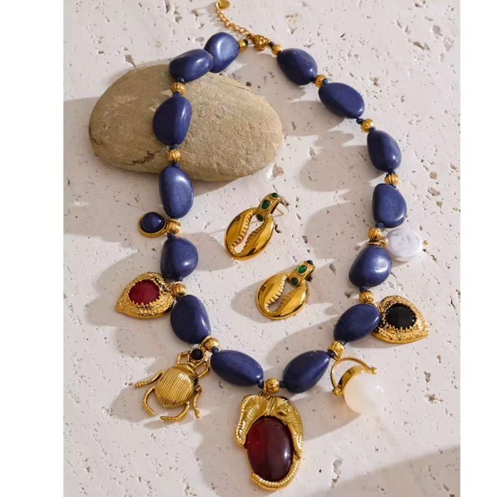 Statement Charm Necklace – Gold Plated with Acrylic Pearl Accents Anthropologie - Picture 2 of 9